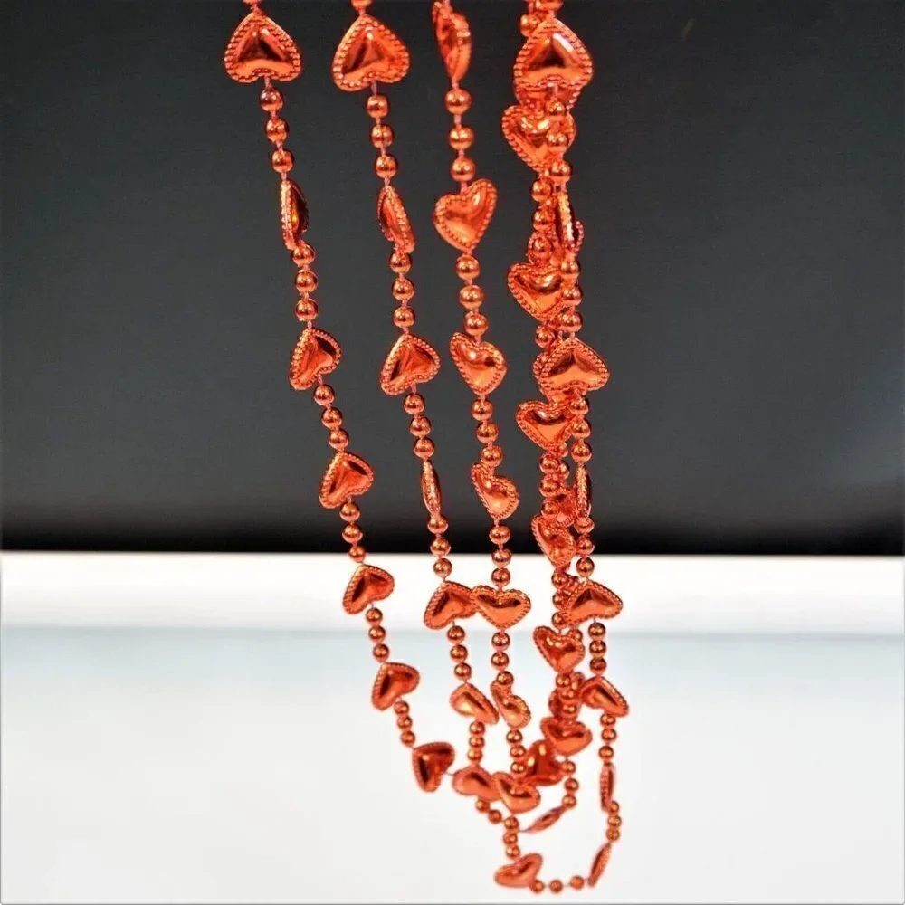 3 Mardi Gras Throw Bead Necklaces Red Heart Love Favor Valentine